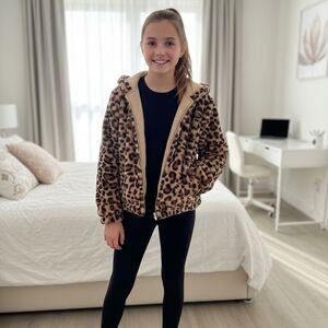 Animal Print Faux Fur Hoodie